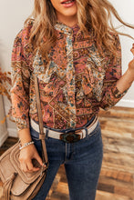 Load image into Gallery viewer, Printed Ruffled Three-Quarter Sleeve Top