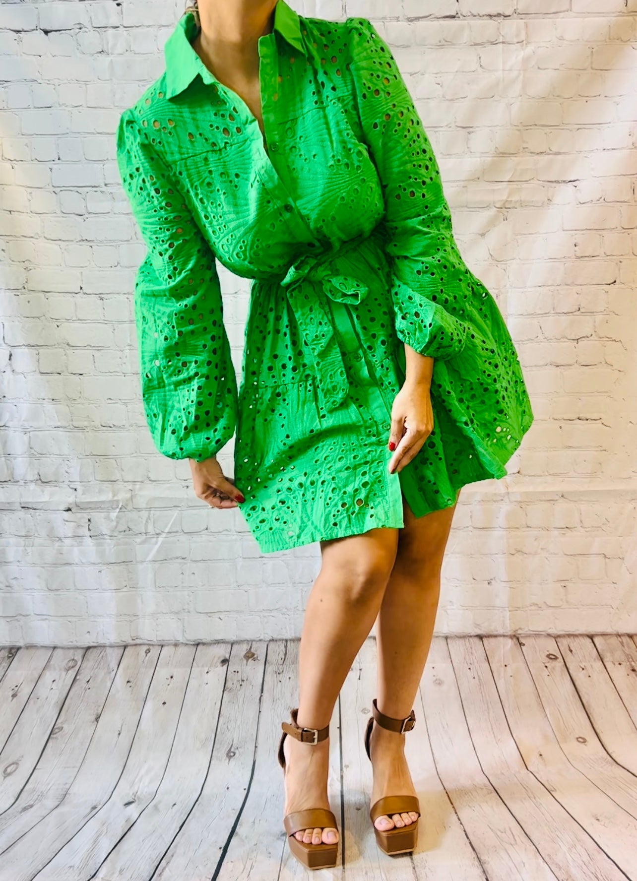 EYELET GREEN DRESS – The Faith Boutique