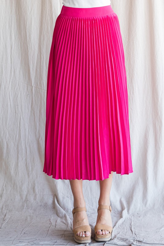 Bright pink pleated skirt hotsell