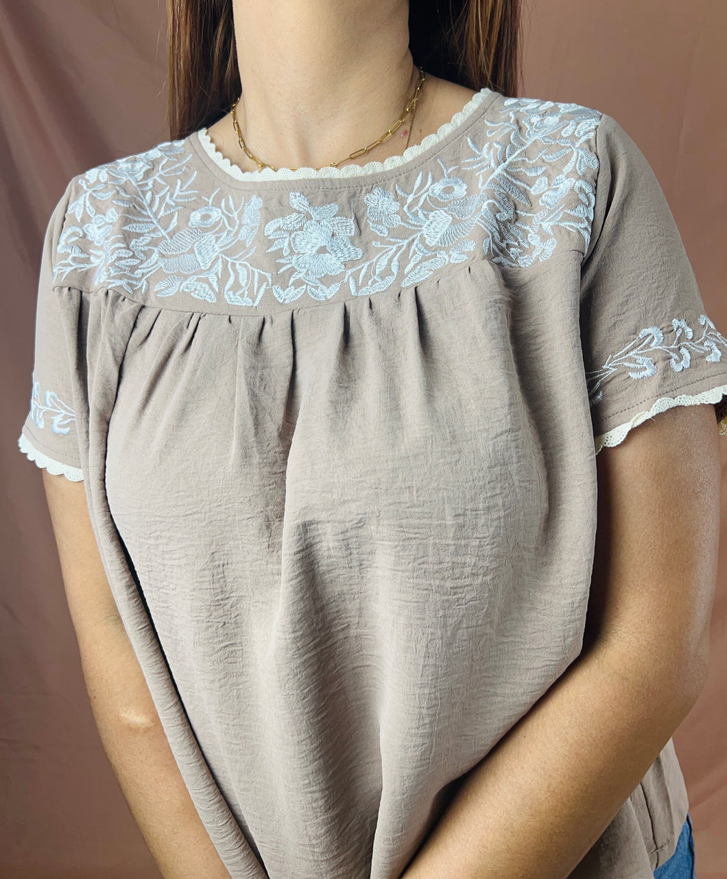 Short Sleeve Embroidered Blouse