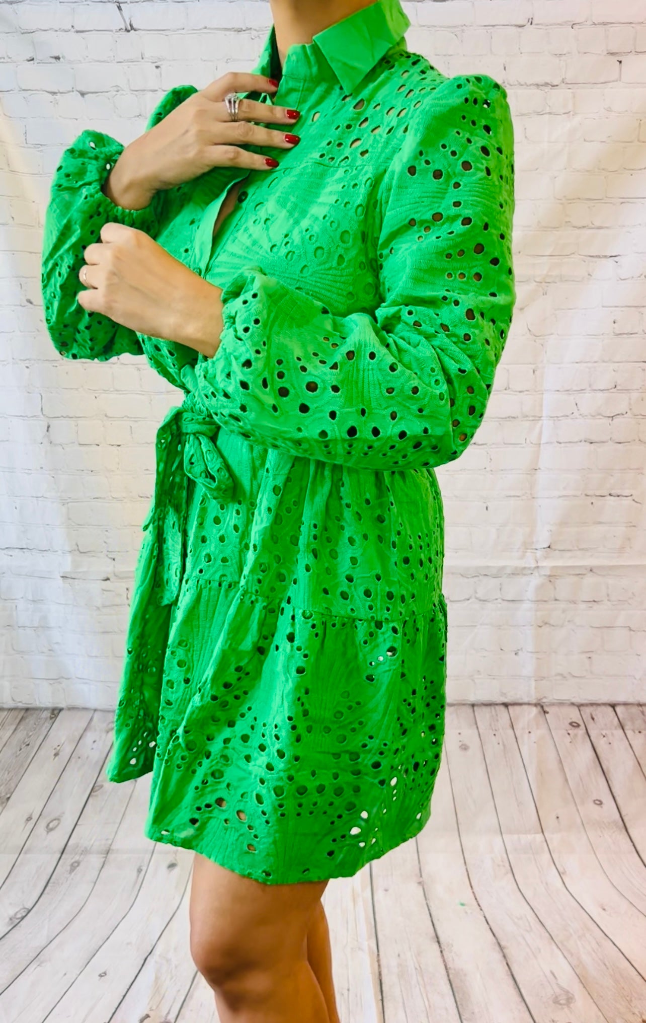 EYELET GREEN DRESS – The Faith Boutique