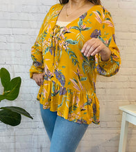 Load image into Gallery viewer, Long sleeve floral mustard top

