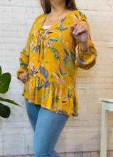 Load image into Gallery viewer, Long sleeve floral mustard top
