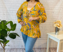 Load image into Gallery viewer, Long sleeve floral mustard top
